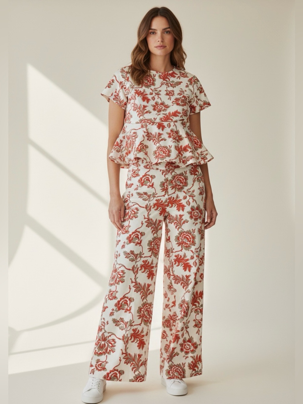 🫶🏻 Dennis Basso Floral Peplum Wide-Leg Pants and Top Set (30” waist)